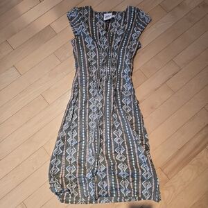 Mata Traders Dress Artsy Traveler Geometric Cotton Midi Dress in Clover XS